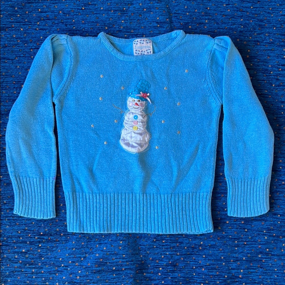 Empress Blue Knit Sweater size 8 with cute appliqué snowman